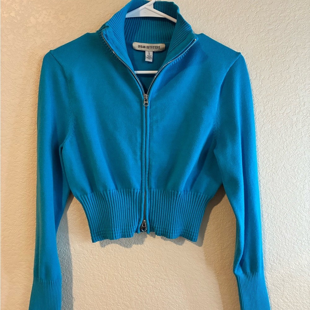 Urban Outfitters Teal Full-Zip Sweater
